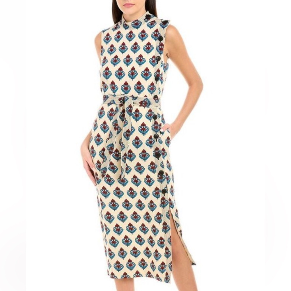 NWT Tory Burch Crepe Button Sheath Dress Blue Marina Print Size 2